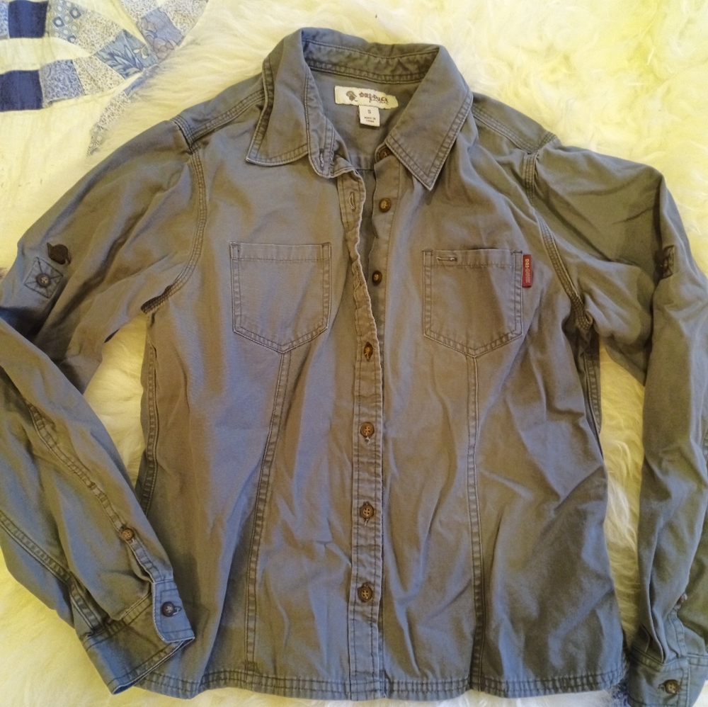 DriDuck Canvas Utility Button Down Shirt 100% Cotton Olive Green Women's S